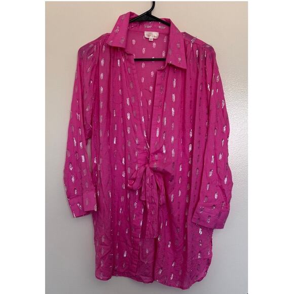 Beach Bunny Women's Tie Front Coverup in Hot Pink/Silver Size XS - Picture 1 of 5